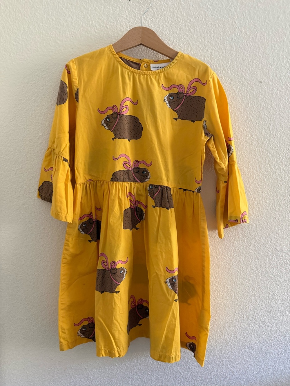 Mini Rodini Yellow Kids Dress with Whimsical Animal Print